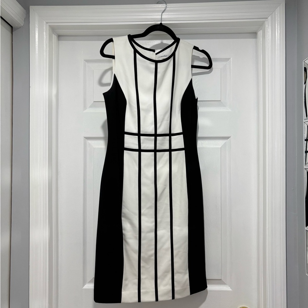 Calvin Klein contrast trim sheath dress Black and white Size 6